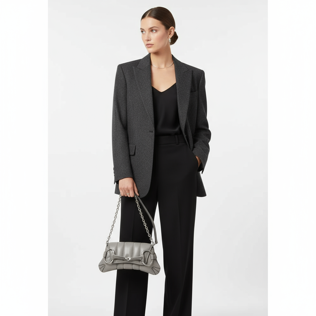 GUCCI – Horsebit Chain Shoulder Bag – Gray Leather