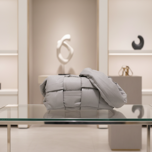 BOTTEGA VENETA – Padded Tech Cassette Shoulder Bag with Pouch – Grey Nylon & Silver Hardware –