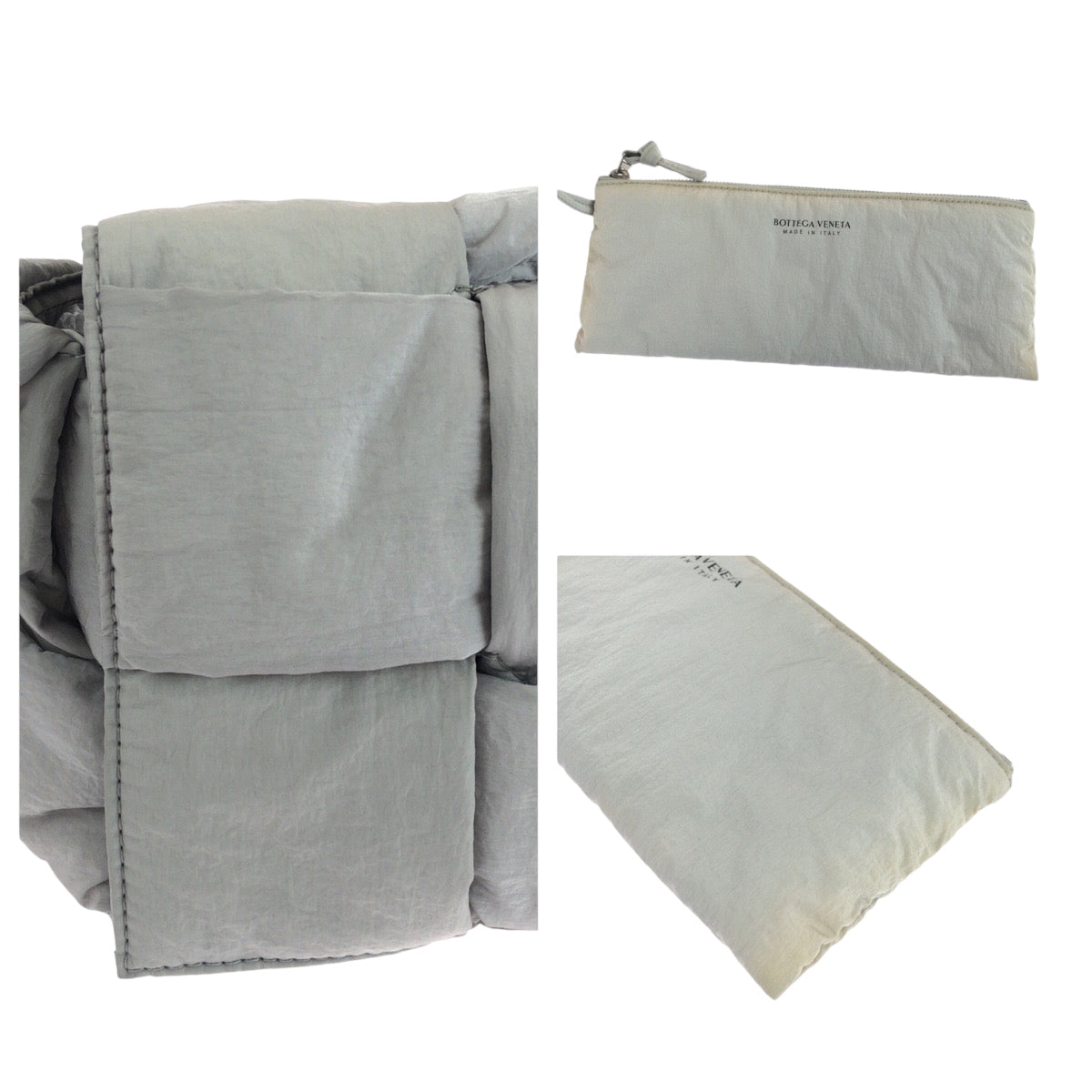 Bottega Veneta 
Padded Tech Cassette with Pouch – Nylon Grey with Silver Hardware – Daniel Lee – 2023 – 100% Authentic ✨Excellent Pre-Owned Condition