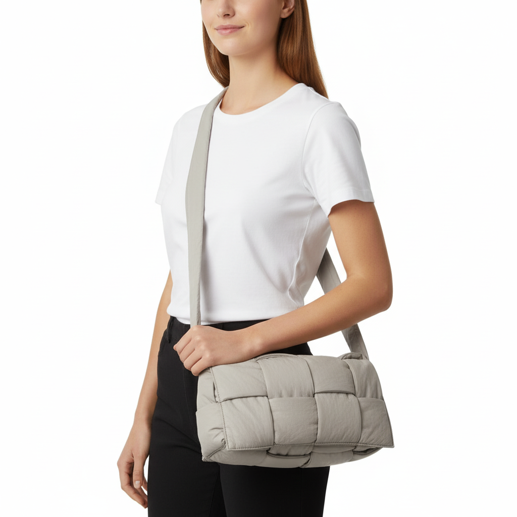 BOTTEGA VENETA – Padded Tech Cassette Shoulder Bag with Pouch – Grey Nylon & Silver Hardware –