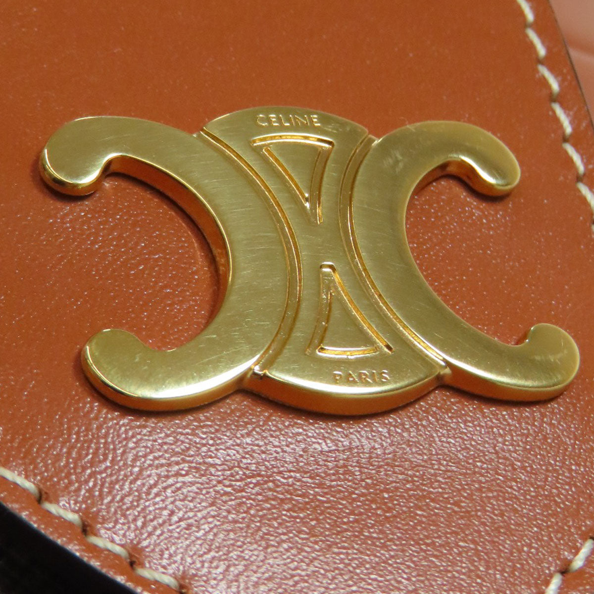 CELINE – Tambour Triomphe Shoulder Bag – Brown PVC & Calfskin –