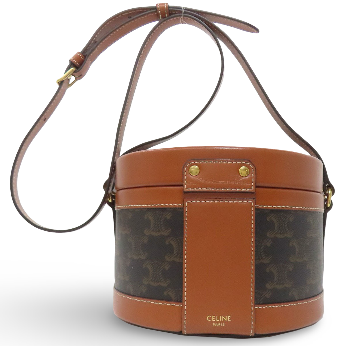 CELINE – Tambour Triomphe Shoulder Bag – Brown PVC & Calfskin –
