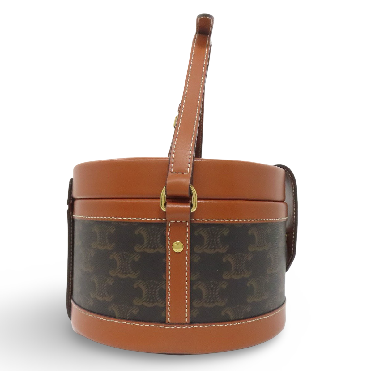 CELINE – Tambour Triomphe Shoulder Bag – Brown PVC & Calfskin –