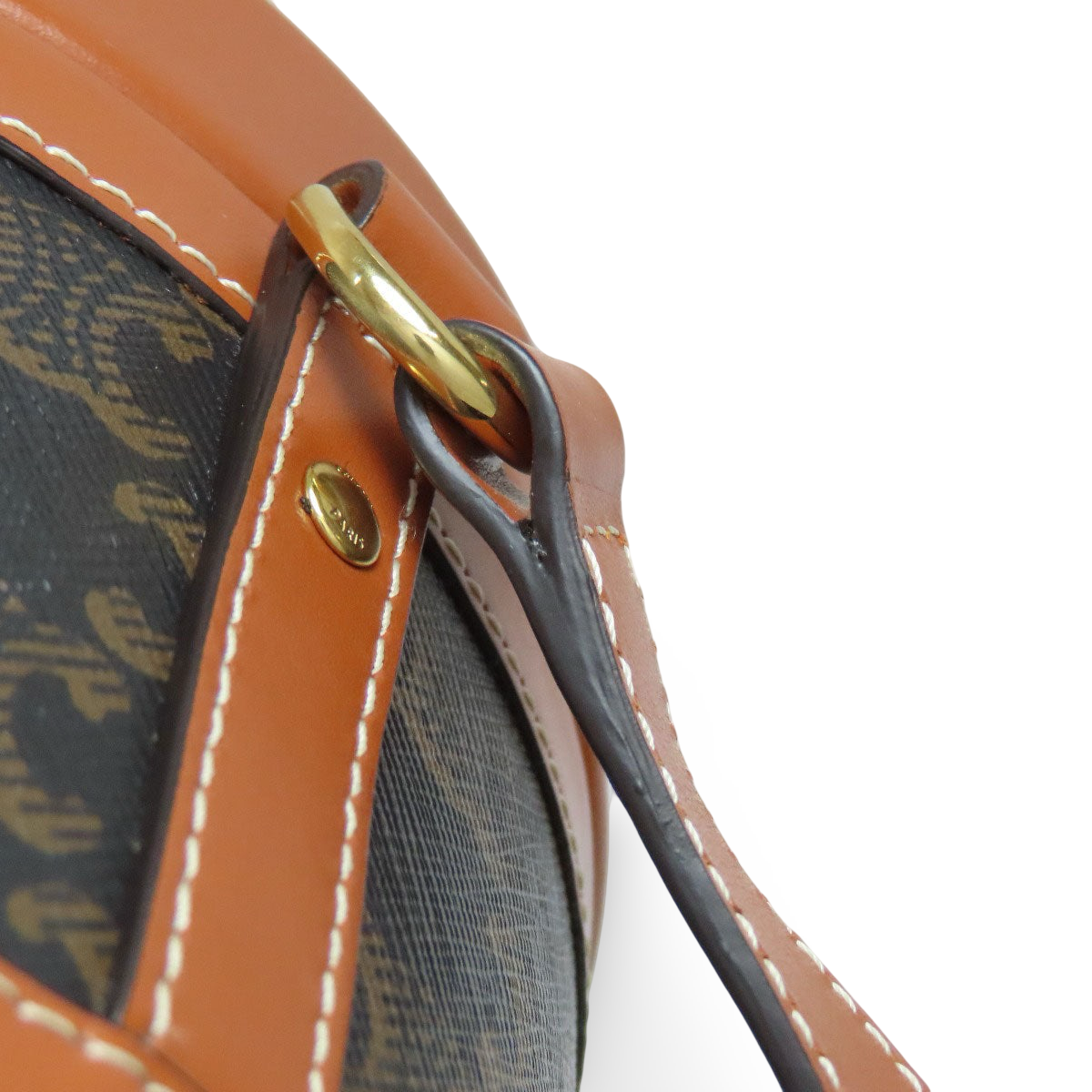 CELINE – Tambour Triomphe Shoulder Bag – Brown PVC & Calfskin –