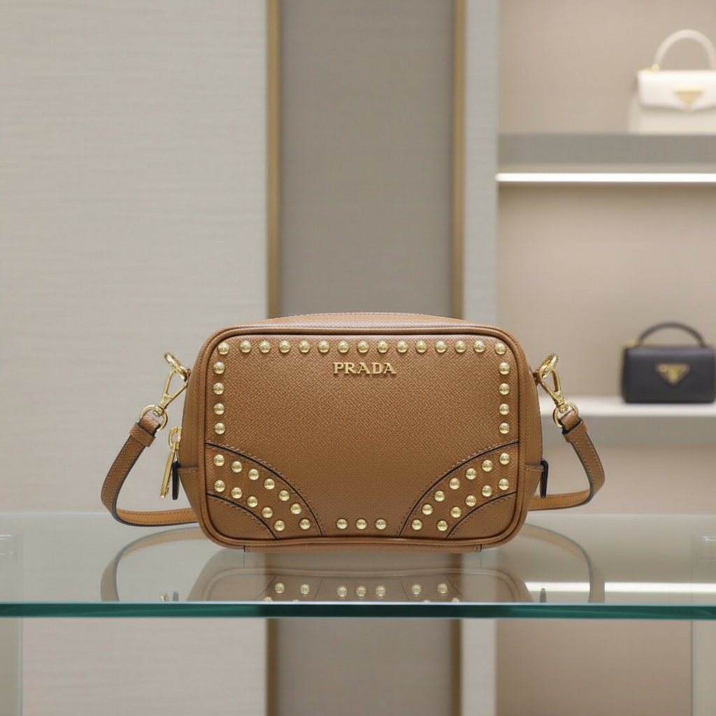 PRADA – Diagonal 2WAY Mini Shoulder Bag – Brown Leather with Gold Hardware