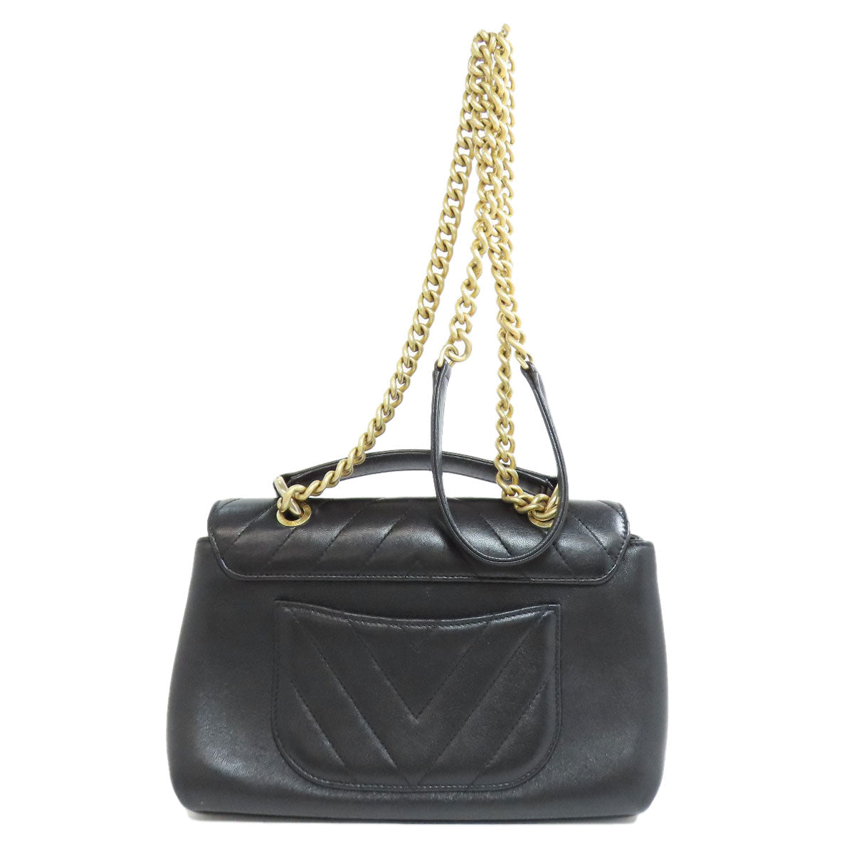 CHANEL – V-Stitch 2-Way Shoulder Bag – Black Lambskin with Gold-Tone Metal
