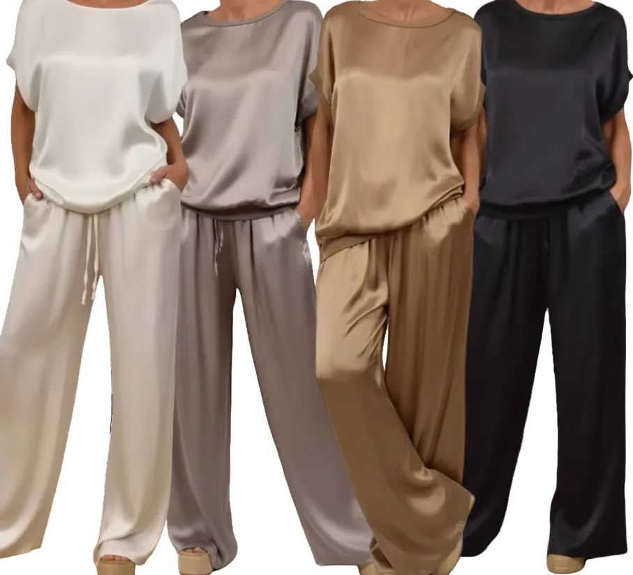 Women’s Satin Two Piece Set – Relaxed Top & Wide Leg Pants | Elegant Summer Outfit