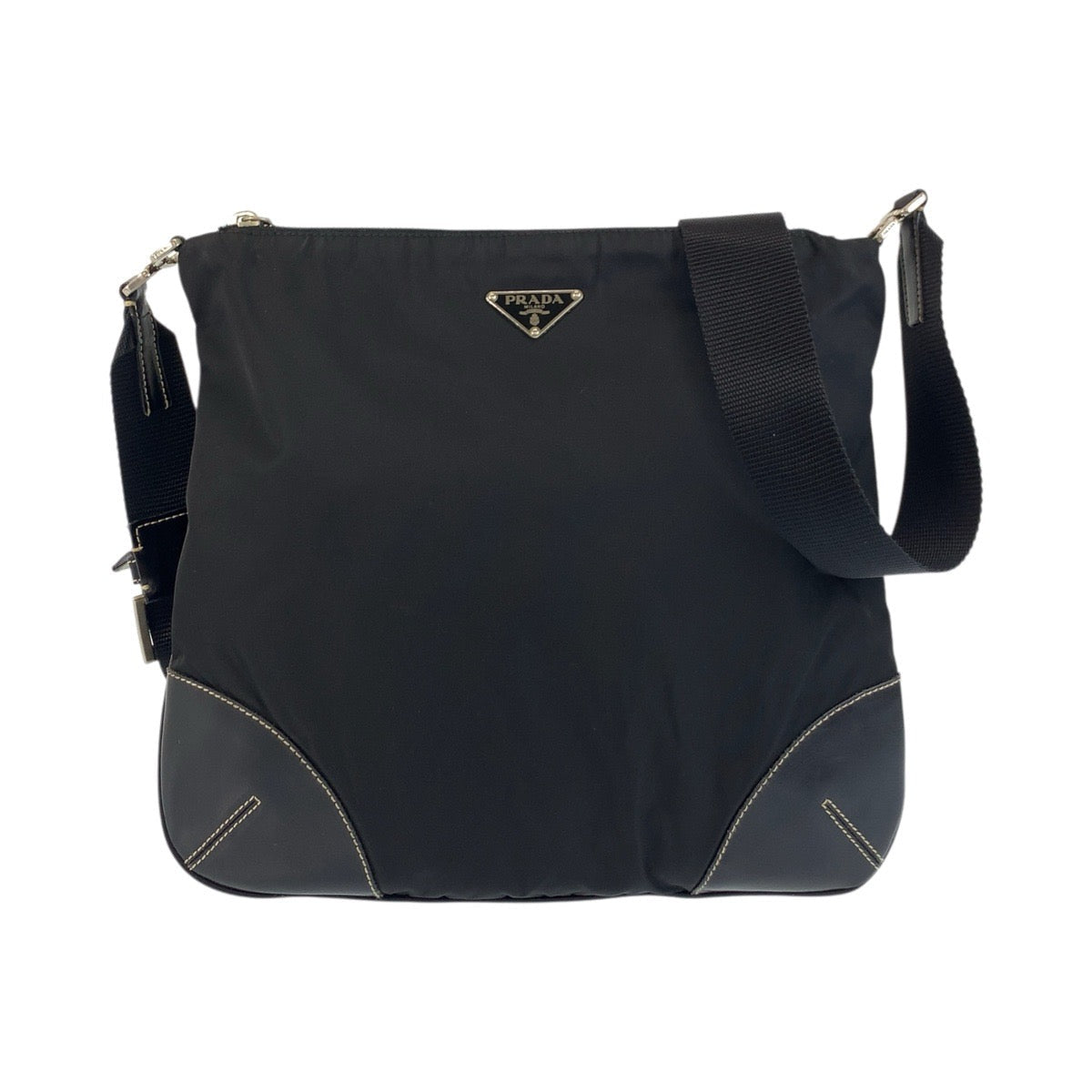 PRADA – Triangle Logo Pochette Shoulder Bag – Black Nylon Leather
