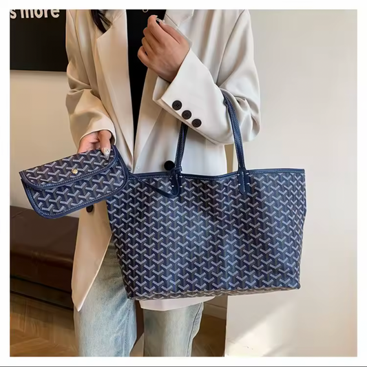 Luxury Monogram Tote Bag with Matching Pouchette – Large Lightweight Shoulder Bag for Travel & Everyday Use