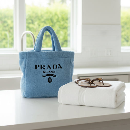 PRADA – Terry Tote Bag (Pile Towel) with Triangle Logo – Blue –