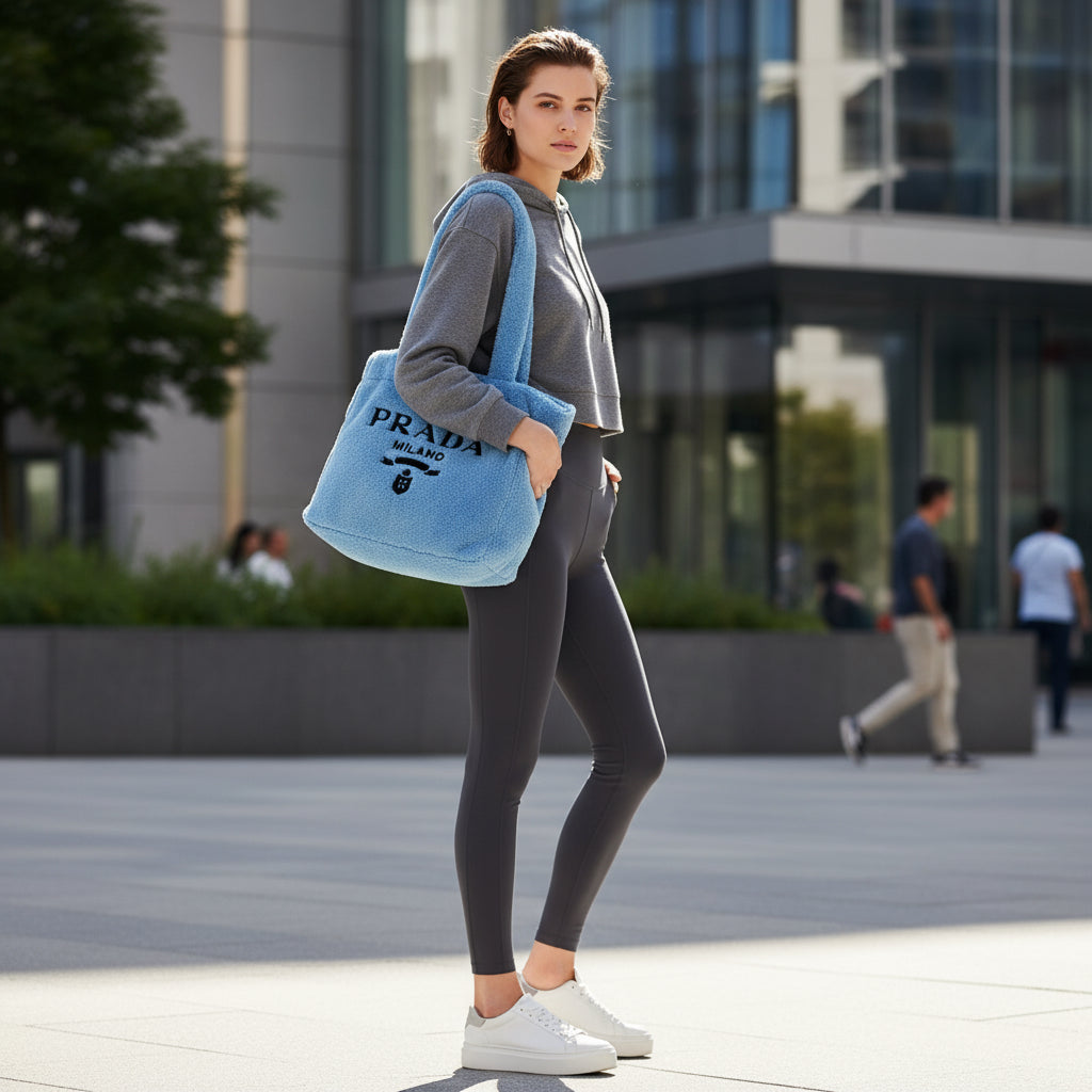 PRADA – Terry Tote Bag (Pile Towel) with Triangle Logo – Blue –