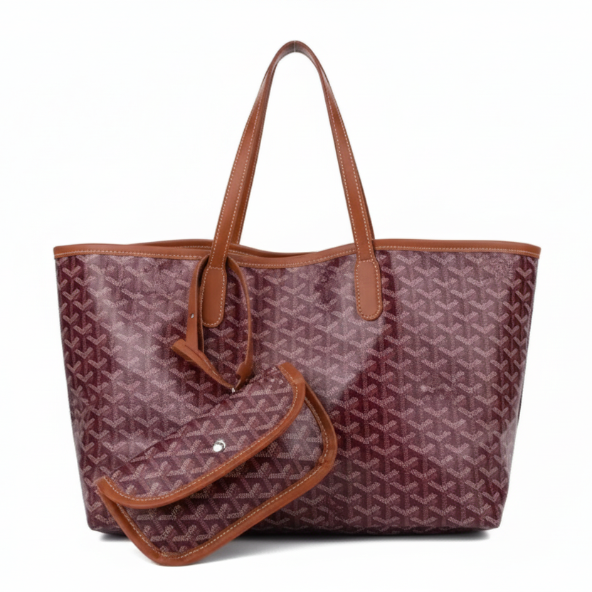 Luxury Monogram Tote Bag with Matching Pouchette – Large Lightweight Shoulder Bag for Travel & Everyday Use