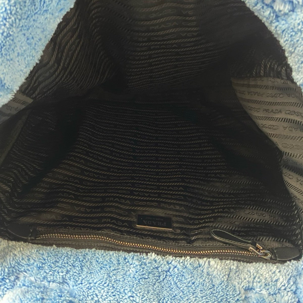 PRADA – Terry Tote Bag (Pile Towel) with Triangle Logo – Blue –