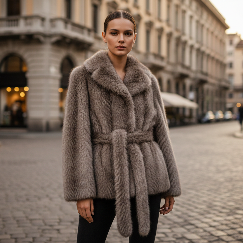 Taupe Faux Fur Jacket with Waist Tie | Modern Luxury
Winter Coat