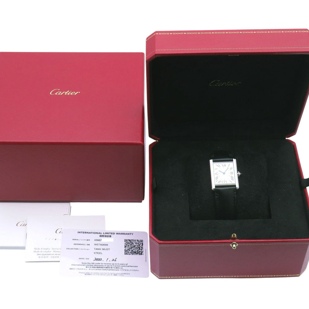 CARTIER Tank Must LM Watch  Silver Dial Stainless Steel & Leather Louis Cartier Design 2021 100% Authentic Pre-Owned ✨