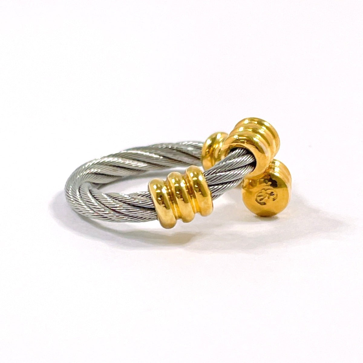 PHILIPPE CHARRIOL – Wire Ring – Silver with Gold-Tone Accents – – Size US 5 / EU 49 – 100% Authentic Pre-Owned ✨