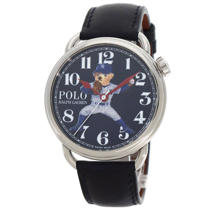 Polo Ralph Lauren Mechanical Automatic Stainless Steel Silver NY Yankees Bear blue dial 100% Authentic ✨Excellent Pre-Owned
