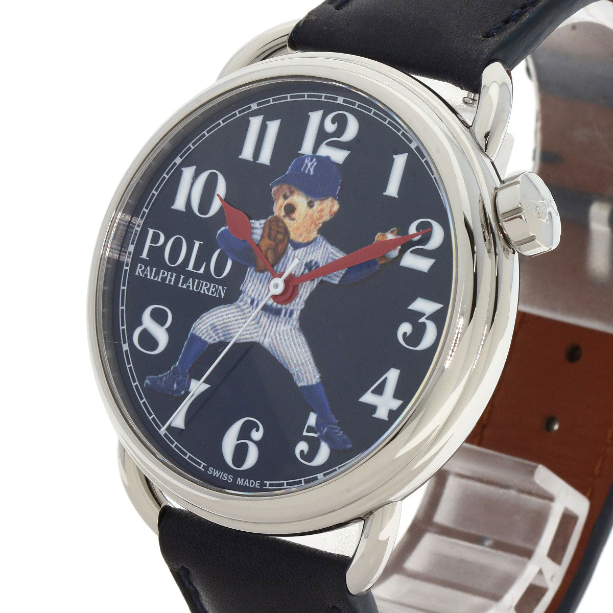Polo Ralph Lauren Mechanical Automatic Stainless Steel Silver NY Yankees Bear blue dial 100% Authentic ✨Excellent Pre-Owned