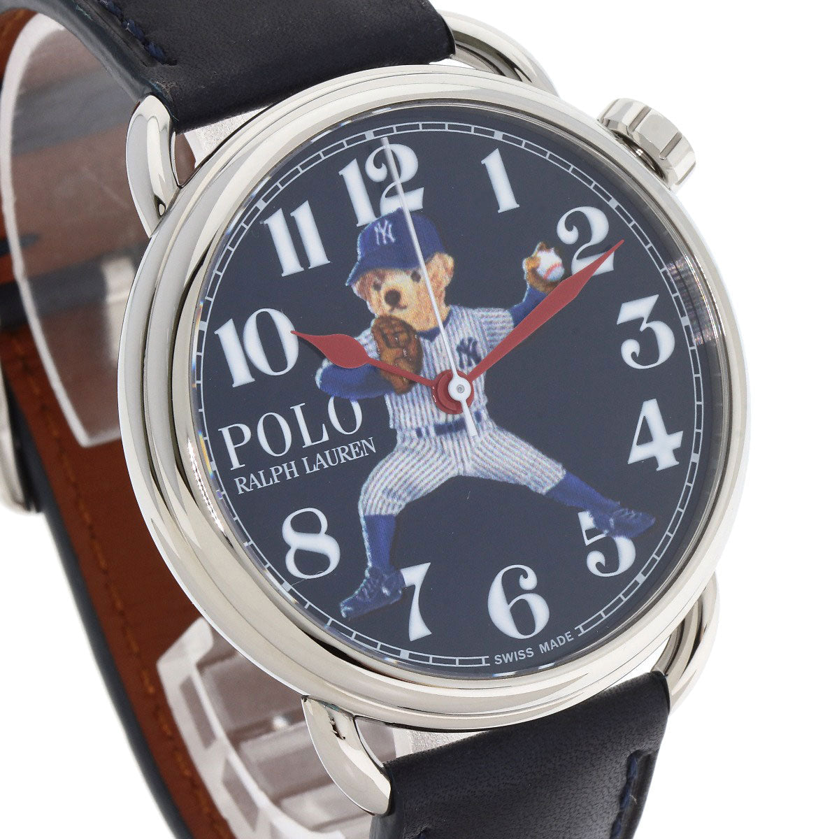 Polo Ralph Lauren Mechanical Automatic Stainless Steel Silver NY Yankees Bear blue dial 100% Authentic ✨Excellent Pre-Owned