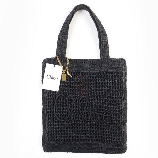 Chloé Black Raffia Tote Banana Summer 100% Authentic ✨Like New / Unused Pre Owned Condition