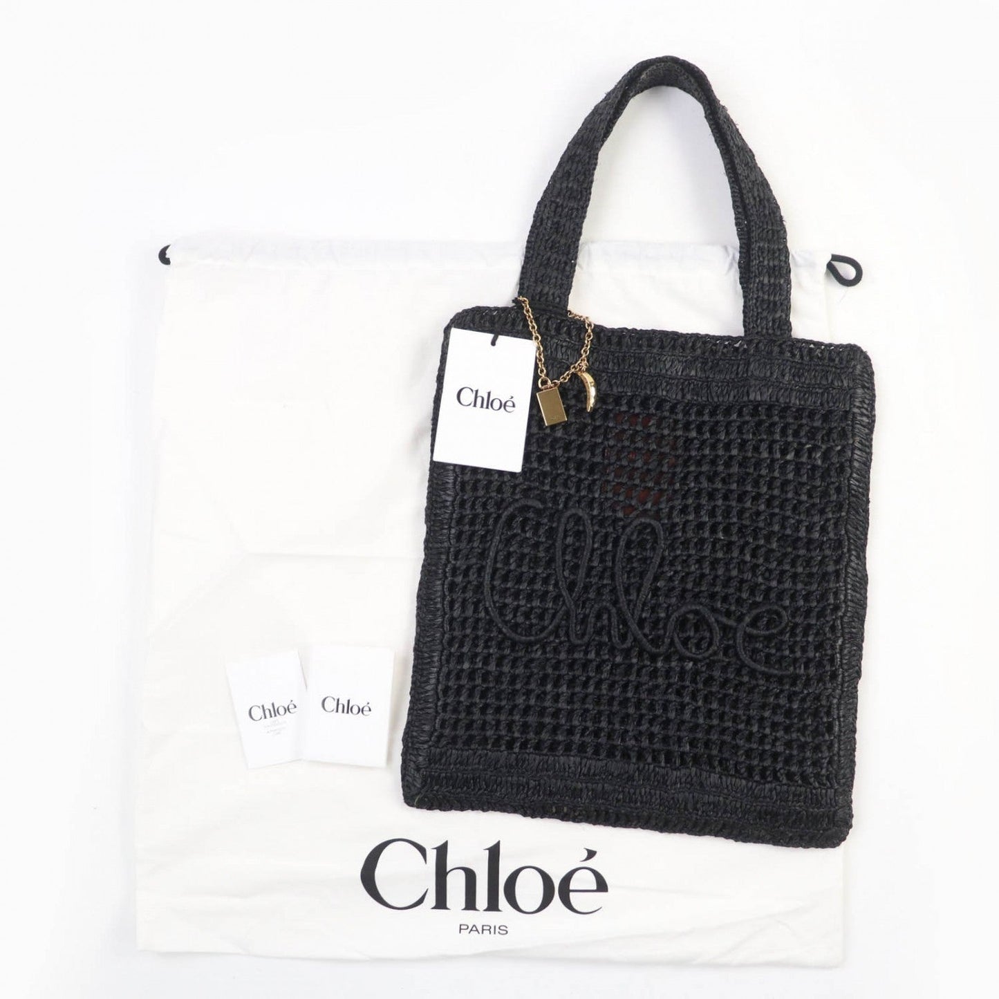 Chloé Black Raffia Tote Banana Summer 100% Authentic ✨Like New / Unused Pre Owned Condition
