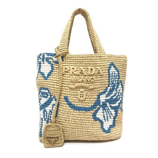 PRADA Raffia beige logo St. Barths Island Exclusive Tote 100% Authentic✨ Excellent pre Owned Condition