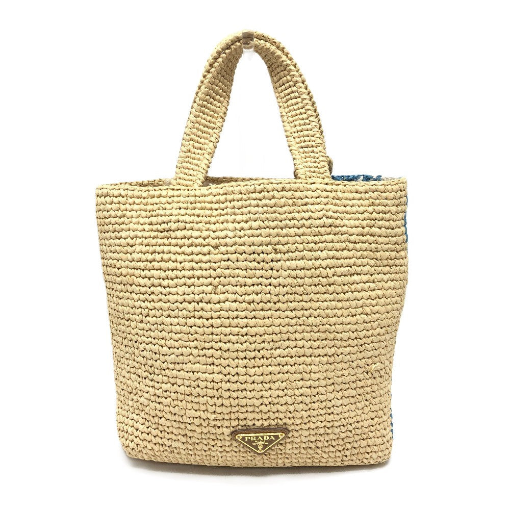 PRADA Raffia beige logo St. Barths Island Exclusive Tote 100% Authentic✨ Excellent pre Owned Condition