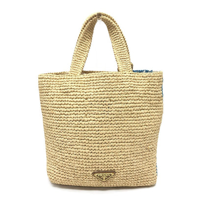 PRADA Raffia beige logo St. Barths Island Exclusive Tote 100% Authentic✨ Excellent pre Owned Condition