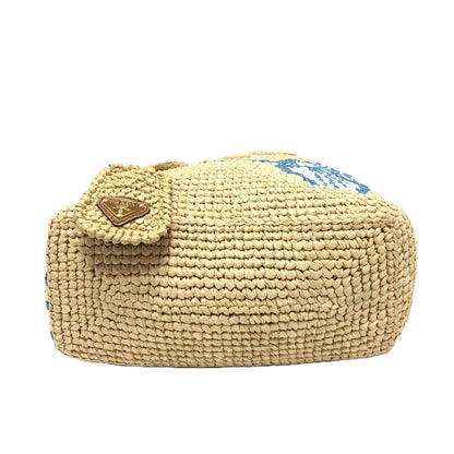 PRADA Raffia beige logo St. Barths Island Exclusive Tote 100% Authentic✨ Excellent pre Owned Condition