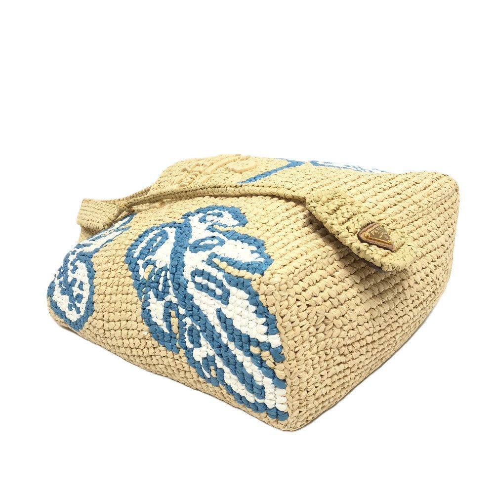PRADA Raffia beige logo St. Barths Island Exclusive Tote 100% Authentic✨ Excellent pre Owned Condition