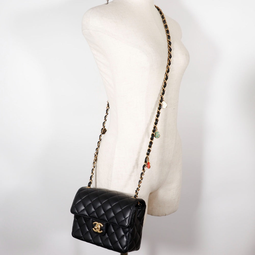 CHANEL Black Calfskin with COCO Mark Charm – Karl Lagerfeld Collection, 2000s – 100% Authentic ✨Excellent Pre-Owned Condition