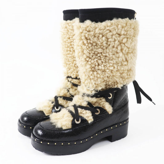 CHANEL Boots Black & Beige Leather with Mouton Trim Size 37 – Made in Italy 100% Authentic ✨Excellent Pre-Owned Condition, ✨Almost New