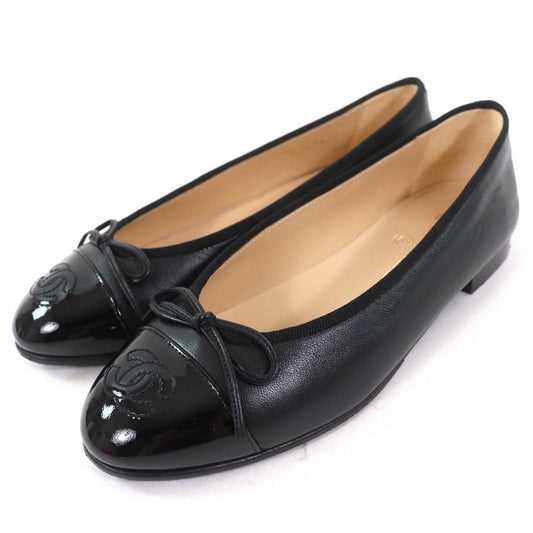 CHANEL Black Leather Ballerina with Patent Trim – Size 36.5 – Made in Italy – 100% Authentic ✨Excellent Pre-Owned Condition