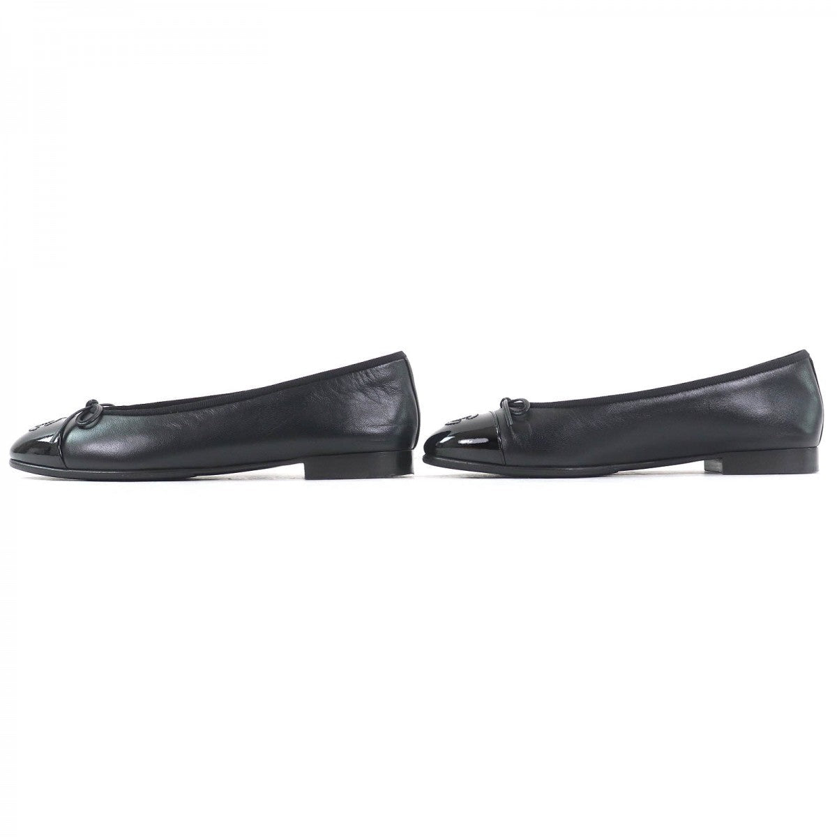 CHANEL Black Leather Ballerina with Patent Trim – Size 36.5 – Made in Italy – 100% Authentic ✨Excellent Pre-Owned Condition