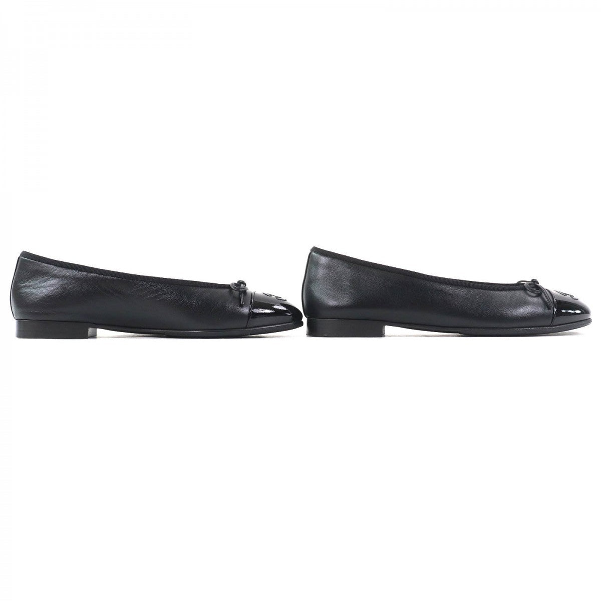 CHANEL Black Leather Ballerina with Patent Trim – Size 36.5 – Made in Italy – 100% Authentic ✨Excellent Pre-Owned Condition