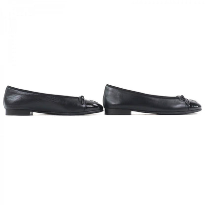 CHANEL Black Leather Ballerina with Patent Trim – Size 36.5 – Made in Italy – 100% Authentic ✨Excellent Pre-Owned Condition
