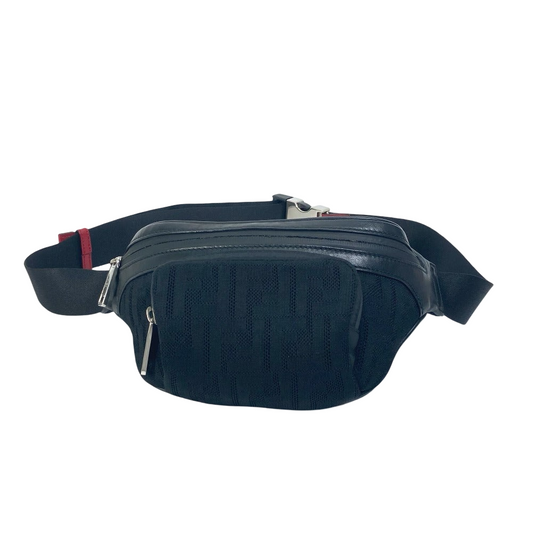 FENDI Zucca Mesh Sling Bag Black Polyamide & Leather Crossbody 100% Authentic ✨Excellent Pre-Owned