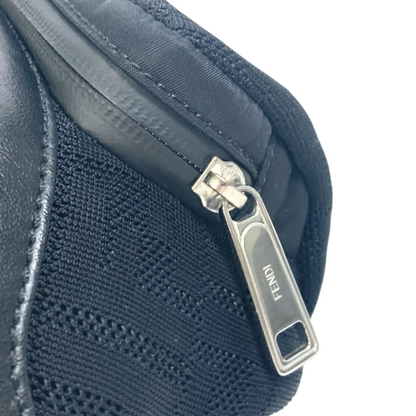 FENDI Zucca Mesh Sling Bag Black Polyamide & Leather Crossbody 100% Authentic ✨Excellent Pre-Owned