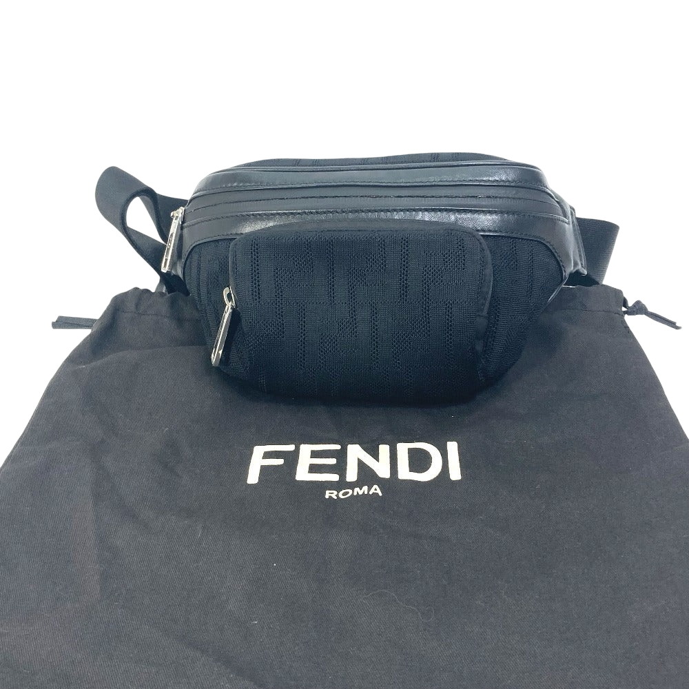FENDI Zucca Mesh Sling Bag Black Polyamide & Leather Crossbody 100% Authentic ✨Excellent Pre-Owned