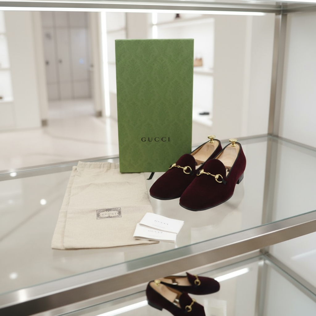 GUCCI size 8.5 Men’s Loafers Velour Bordeaux