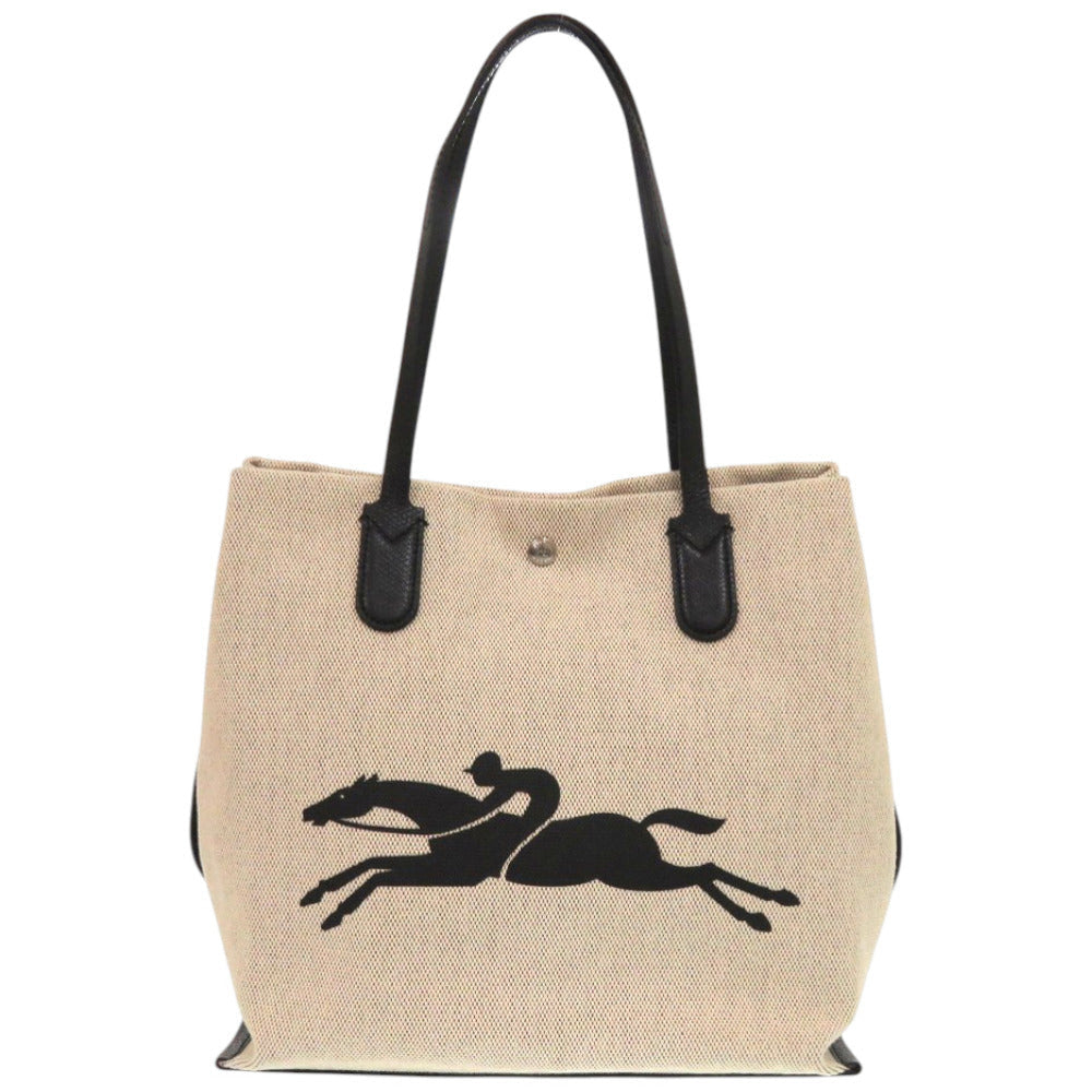 LONGCHAMP – Tote Bag – Rozo – Beige Canvas & Leather – 100% Authentic-✨Excellent Pre Owned Condition