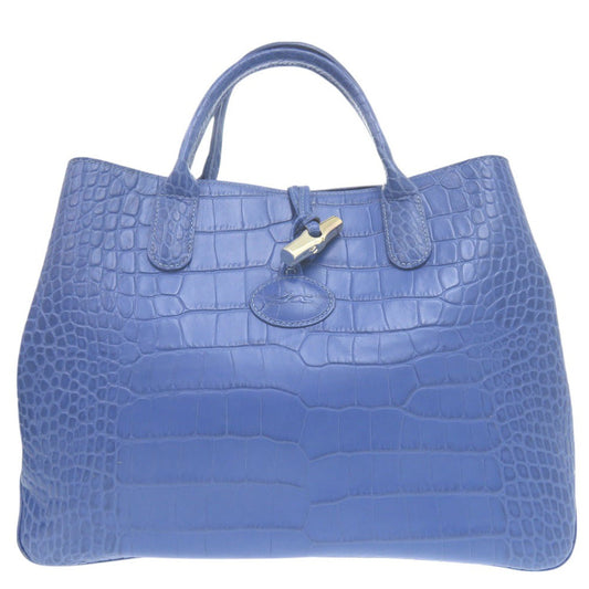 Longchamp – Rozo Tote Bag  Blue Crocodile-Embossed Leather – 100% Authentic ✨Very Good Pre-Owned Condition
