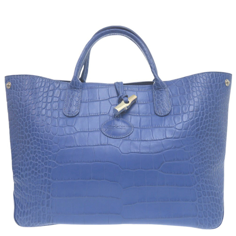 Longchamp – Rozo Tote Bag  Blue Crocodile-Embossed Leather – 100% Authentic ✨Very Good Pre-Owned Condition
