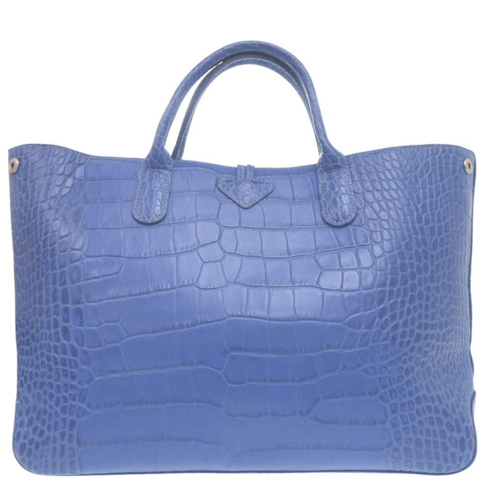 Longchamp – Rozo Tote Bag  Blue Crocodile-Embossed Leather – 100% Authentic ✨Very Good Pre-Owned Condition
