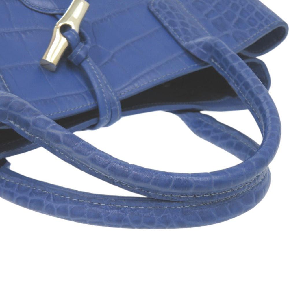 Longchamp – Rozo Tote Bag  Blue Crocodile-Embossed Leather – 100% Authentic ✨Very Good Pre-Owned Condition