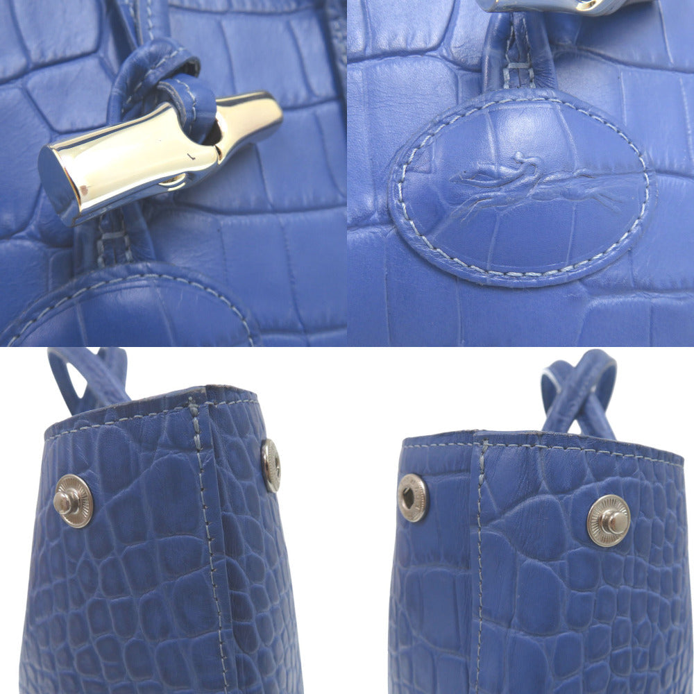 Longchamp – Rozo Tote Bag  Blue Crocodile-Embossed Leather – 100% Authentic ✨Very Good Pre-Owned Condition