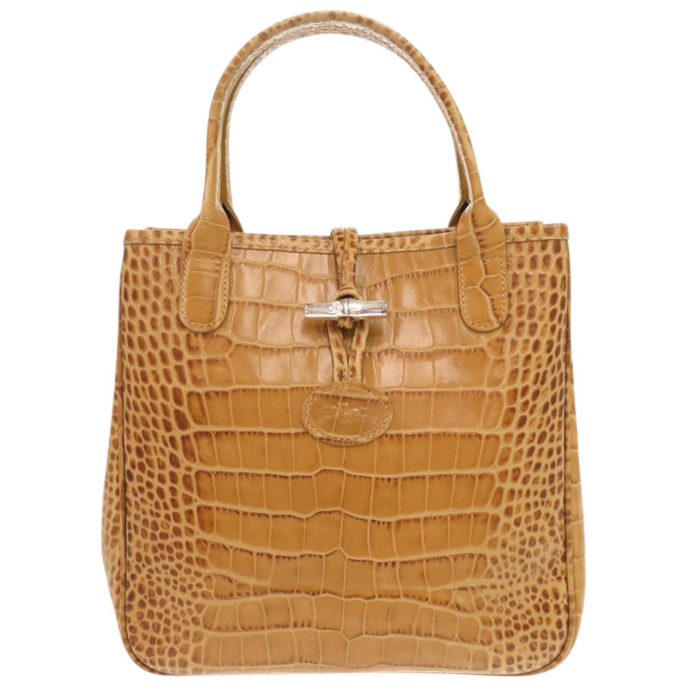 Longchamp – Rozo Handbag – Model Croco-Embossed Leather – Camel – 100% Authentic ✨Excellent Pre-Owned Condition