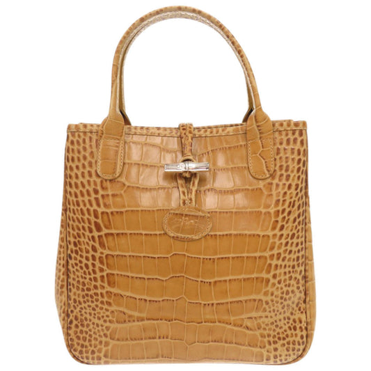 Longchamp – Rozo Handbag – Model Croco-Embossed Leather – Camel – 100% Authentic ✨Excellent Pre-Owned Condition
