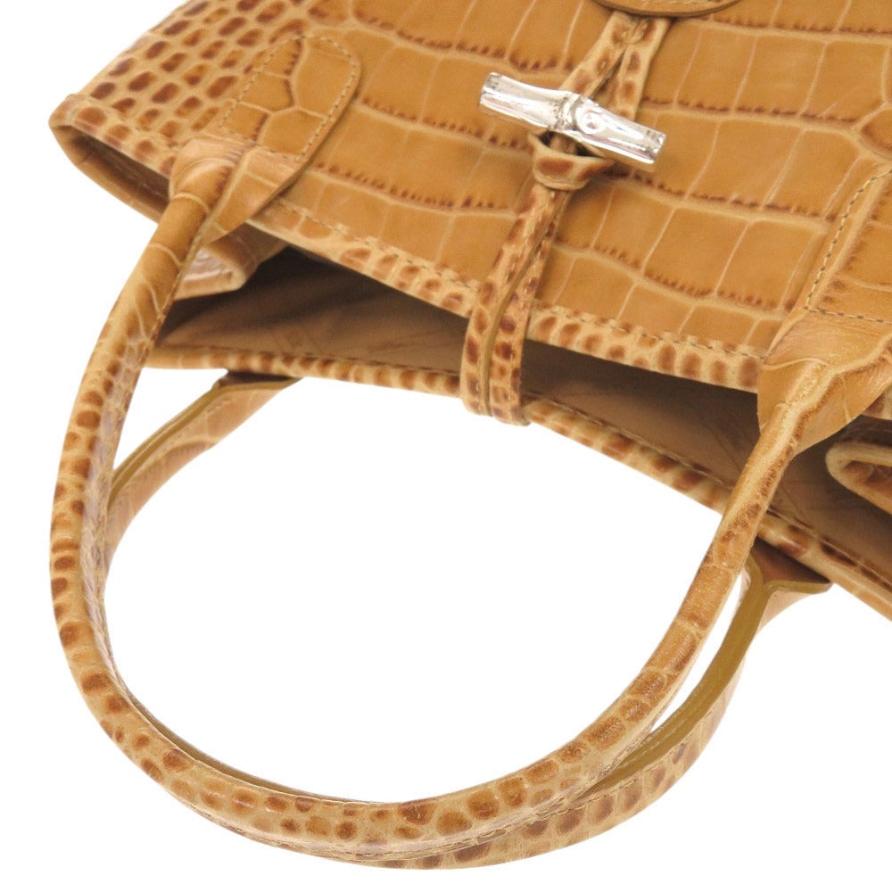 Longchamp – Rozo Handbag – Model Croco-Embossed Leather – Camel – 100% Authentic ✨Excellent Pre-Owned Condition