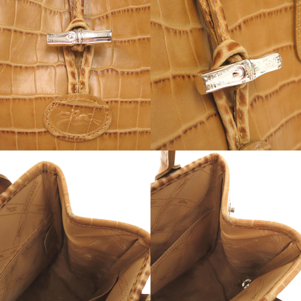 Longchamp – Rozo Handbag – Model Croco-Embossed Leather – Camel – 100% Authentic ✨Excellent Pre-Owned Condition